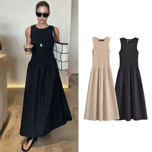 TRAF Dresses Summer Women's 2024 New Chic Slim Simple Elegant Holiday