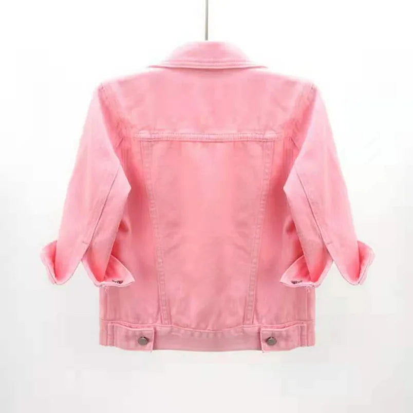 Women Denim Jacket Spring Autumn Short Coat Pink Jean Jackets Casual
