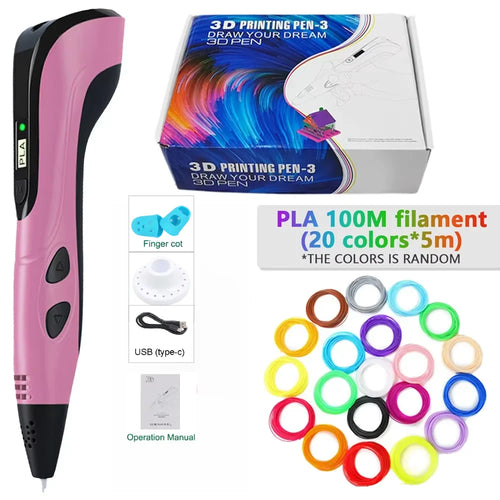 3D Printing Pen With LED Display 10M PLA Filament Children USB Drawing