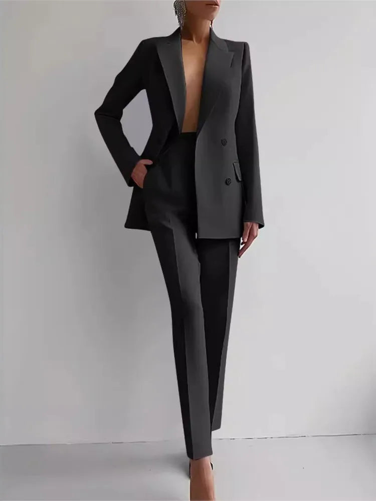 2024 Casual Long Sleeve Suit Set Office Lady Solid Elegant Slim Spring