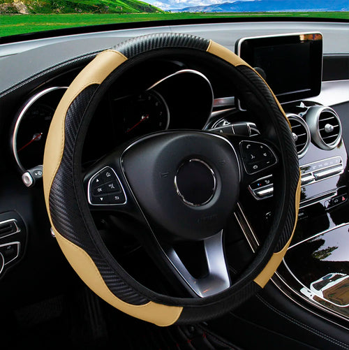 Carbon Fiber PU Leather Car without Inner Ring Steering Wheel Cover