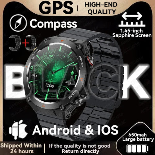 2024New Outdoor Military GPS Smart Watch Men AMOLED Screen Heart Rate