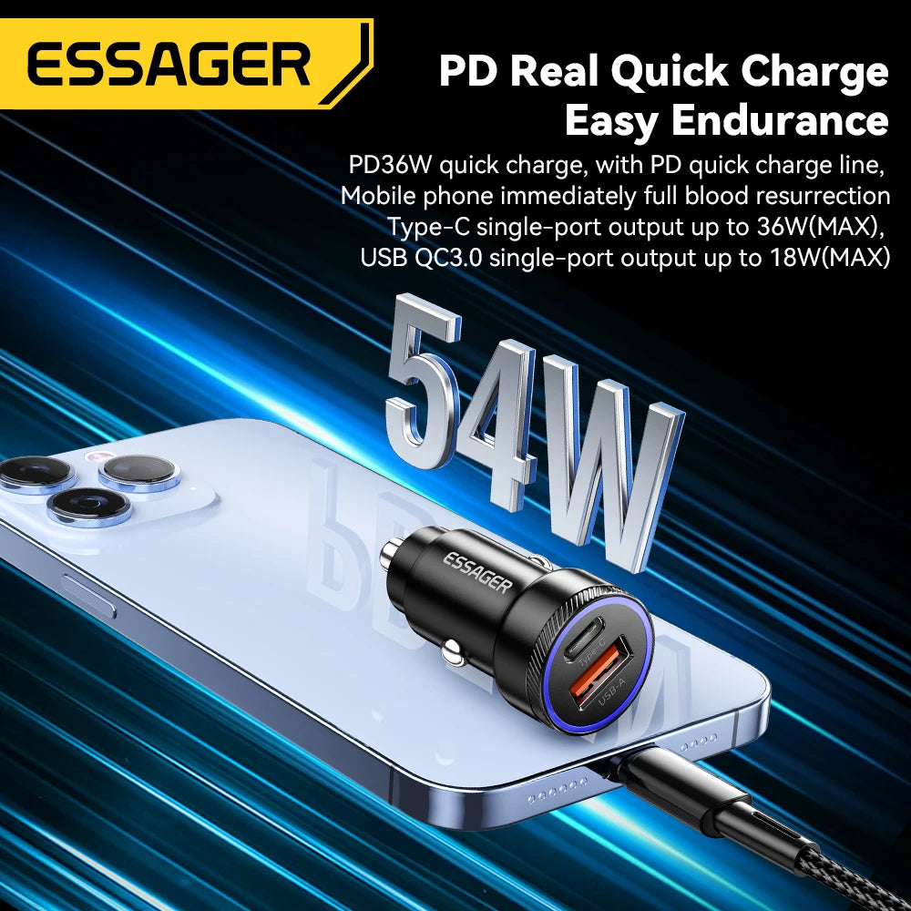 Essager 54W USB Car Charger 5A Fast Charge 3.0 QC  SCP AFC 30W USB