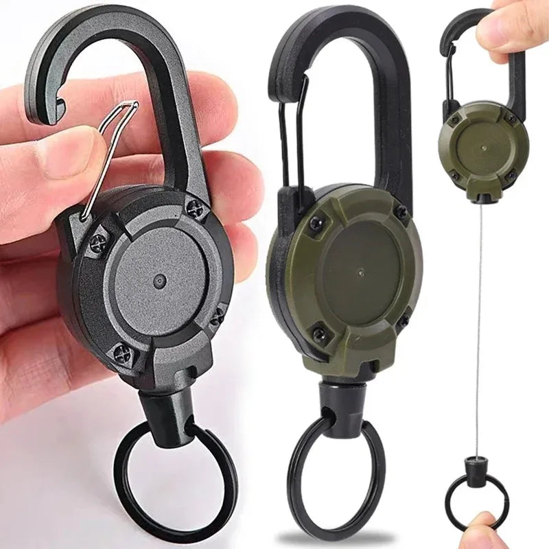 Retractable Heavy Duty Pull Reel Carabiner Key Chains Strong Steel