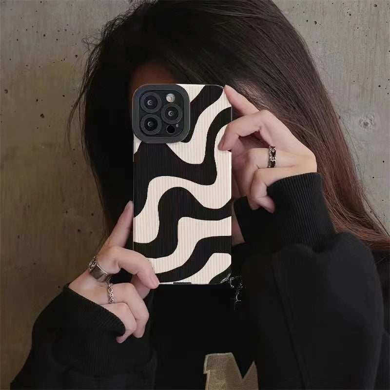 Shockproof Zebra Stripe Silicone Case For iPhone 14 15 16 Pro Max