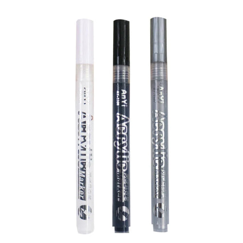 3Pcs/set Acrylic Markers Paint Pen Black/White/Gold/Silver for Rock