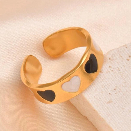 Letdiffery Retro Gold Color Double Oil Drip Open Rings Stainless Steel