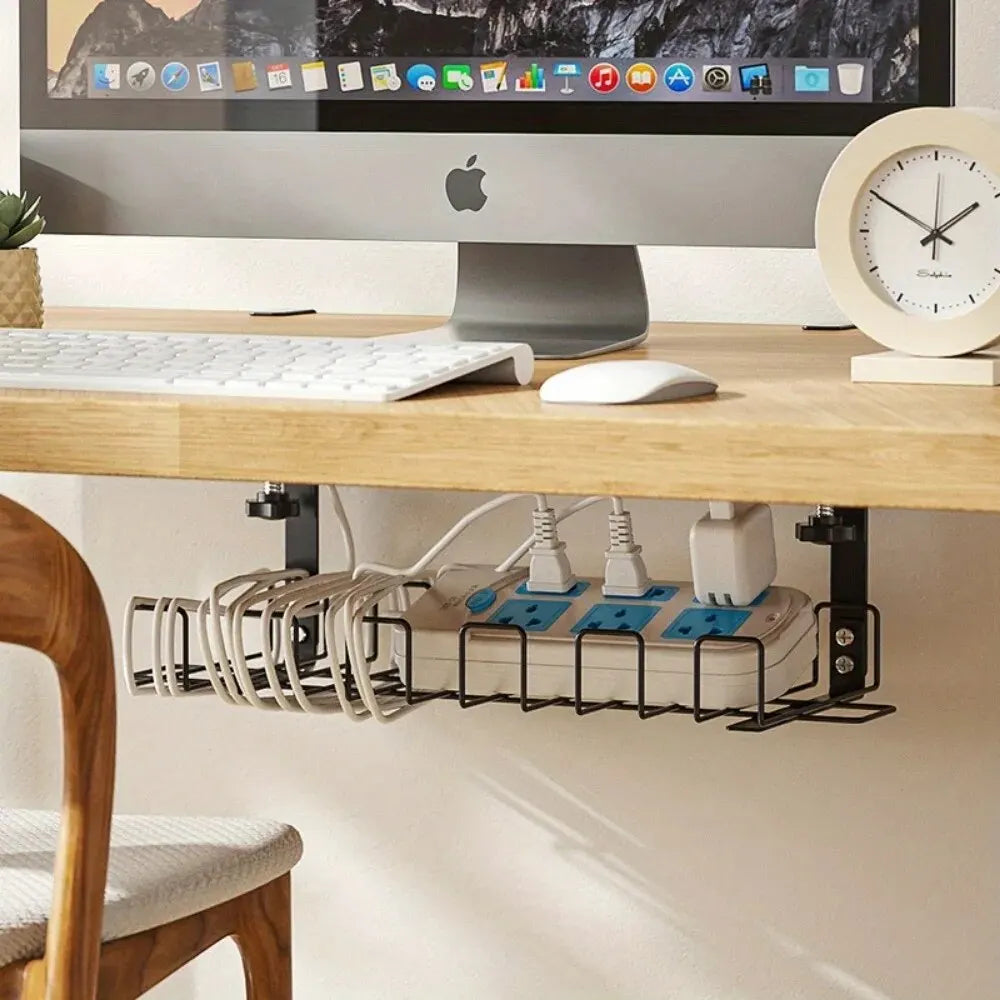 Under Table Storage Rack Metal Cable Management Tray Home Office Desk
