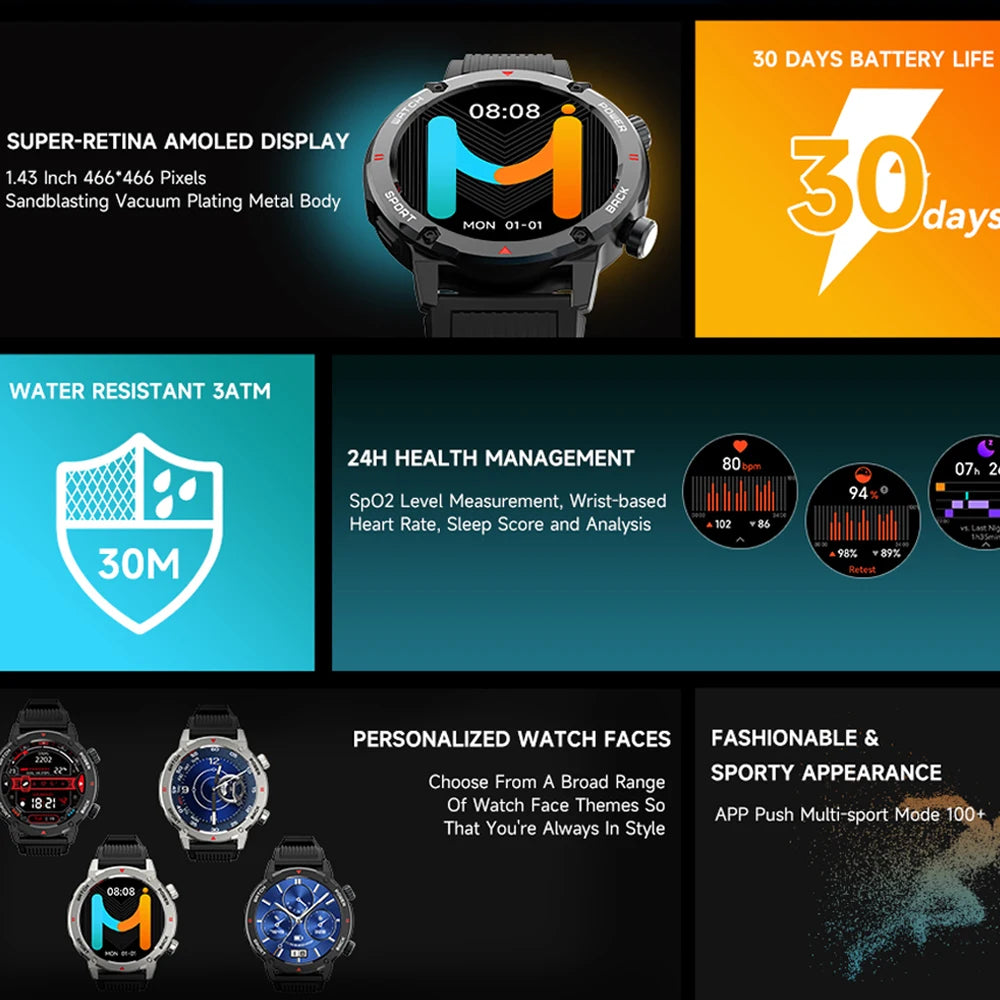 NEW ARRIVALS IMIKI D2 Smartwatch Super-retina AMOLED Display Long