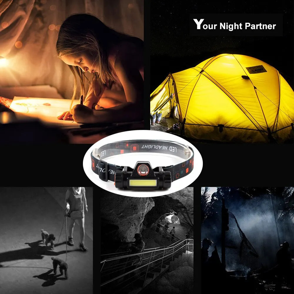 Rechargeable Fishing LED Headlamp Camping Headlight XPE COB Work Light