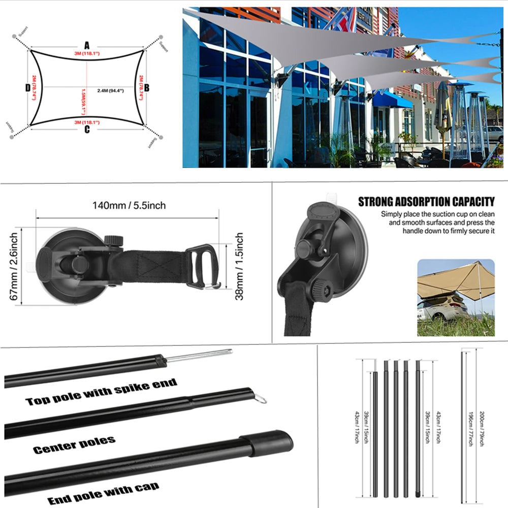 Car Shelter Shade Camping Side Car Roof Top Tent Awning Waterproof UV