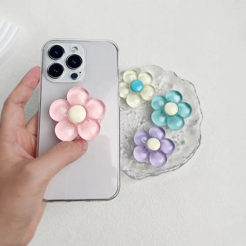 1pc Transparent Resin Candy-Colored Flower Phone Holder Foldable