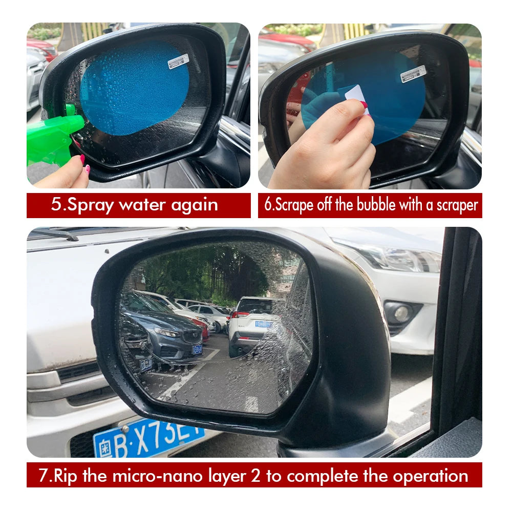 Car Rearview Mirror Film Side Window Rainproof Clear Film 2Pcs Anti