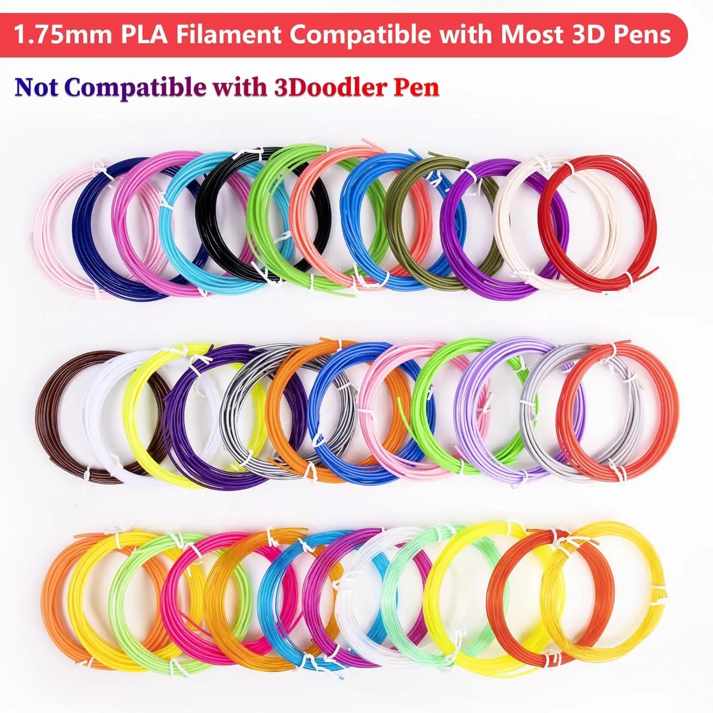 32 Colors 3D Pen Filament 1.75mm PLA, Each Color 10Feet(3m), Total 320