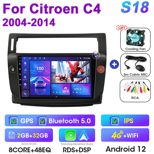 2 Din Android 12 Car Radio For Citroen C4 C-Triomphe Quatre 2004-2014