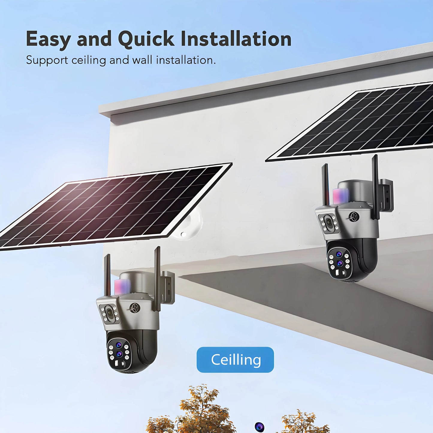 10x Zoom 4G SIM Solar Camera Outdoor 6K 12MP Three Lens HD Night