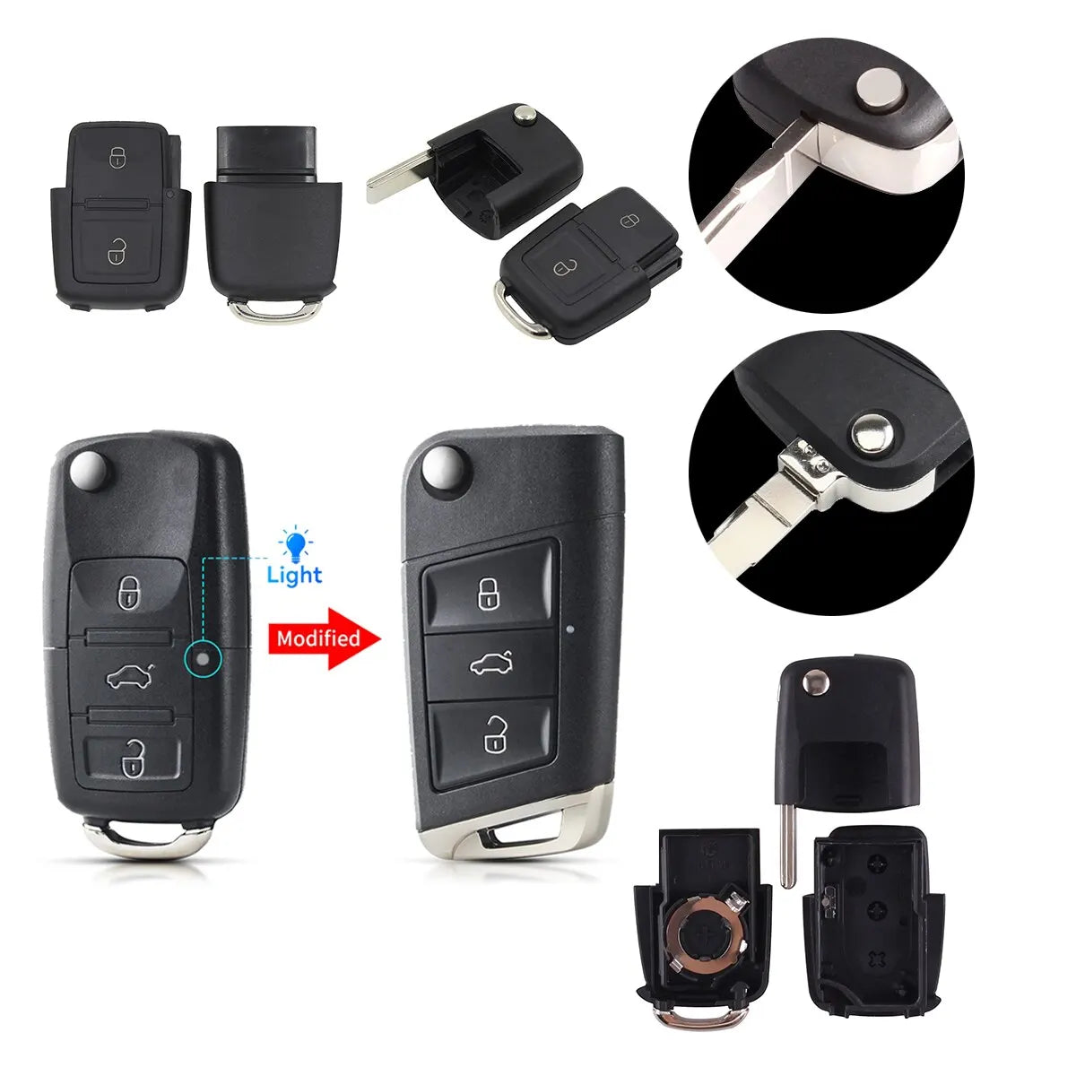 Modified 3 Buttons Remote Flip Folding Car Key Shell Case For VW Golf