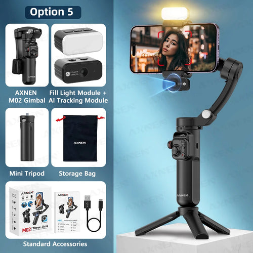 AXNEN M02 Gimbal Smartphone Stabilizer 3-Axis Anti-shake Video Record