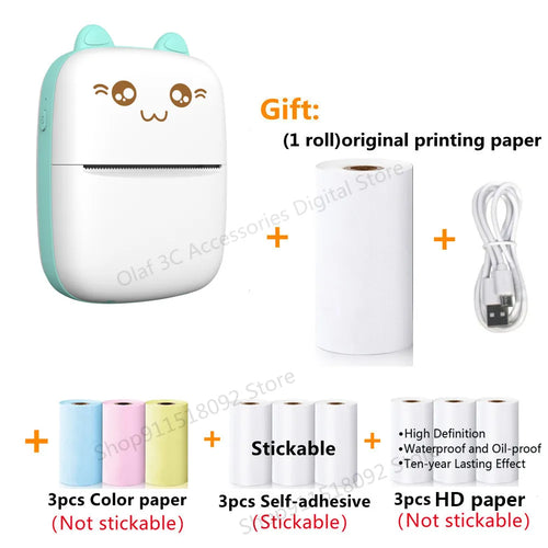 Meow Mini Label Printer Thermal Portable Printers Stickers Paper