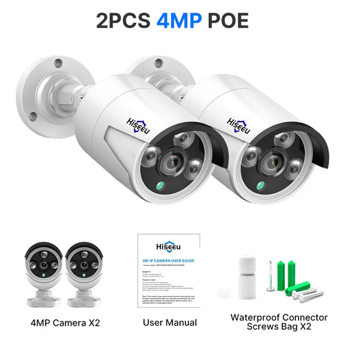 Hiseeu 4MP 5MP POE IP CCTV Camera ONVIF Audio H.265  Video Waterproof