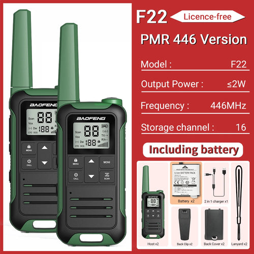 2pcs Baofeng F22 Mini Walkie Talkie PMR FRS Long Range Rechargable