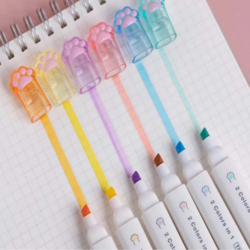 Creative Cat Claw 6 Double Head Highlighters Square Design Is Not Easy