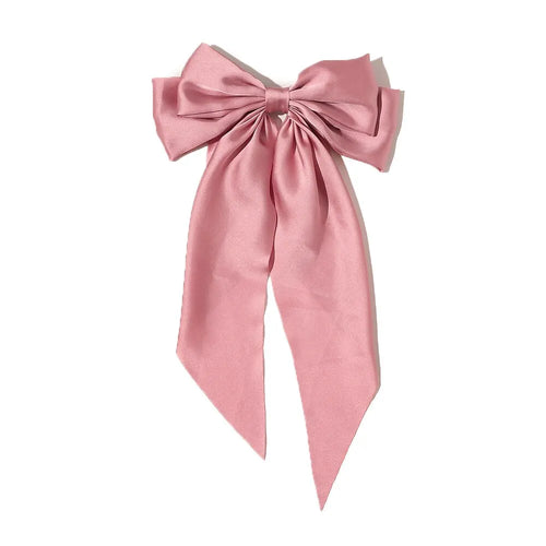 Women Elegant Bow Ribbon Hair Clip Fashion Solid Satin Spring Clip