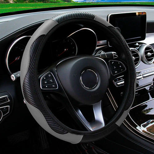 PU Carbon Fiber Leather Car Steering Wheel Cover without Inner Ring