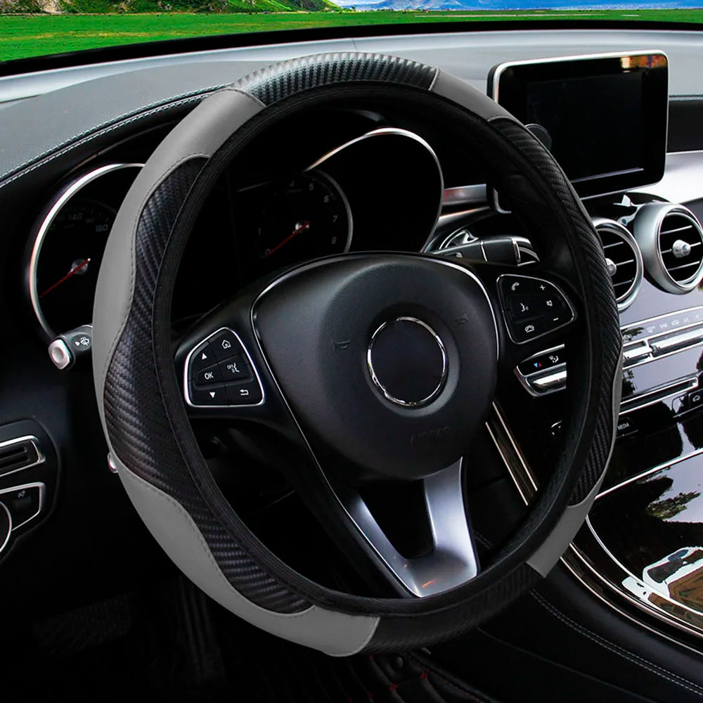 PU Carbon Fiber Leather Car Steering Wheel Cover without Inner Ring