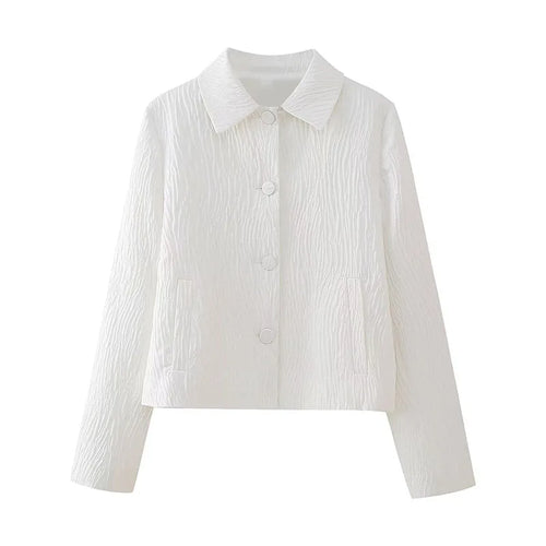 TRAFZA Spring Fashion Women Suit White Turn-Down Collar Long Sleeves