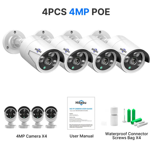 Hiseeu 4MP 5MP POE IP CCTV Camera ONVIF Audio H.265  Video Waterproof
