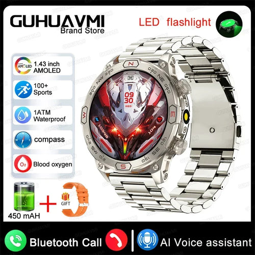 2024 For Xiaomi Outdoor Military Flashlight GPS Smart Watch Man AMOLED