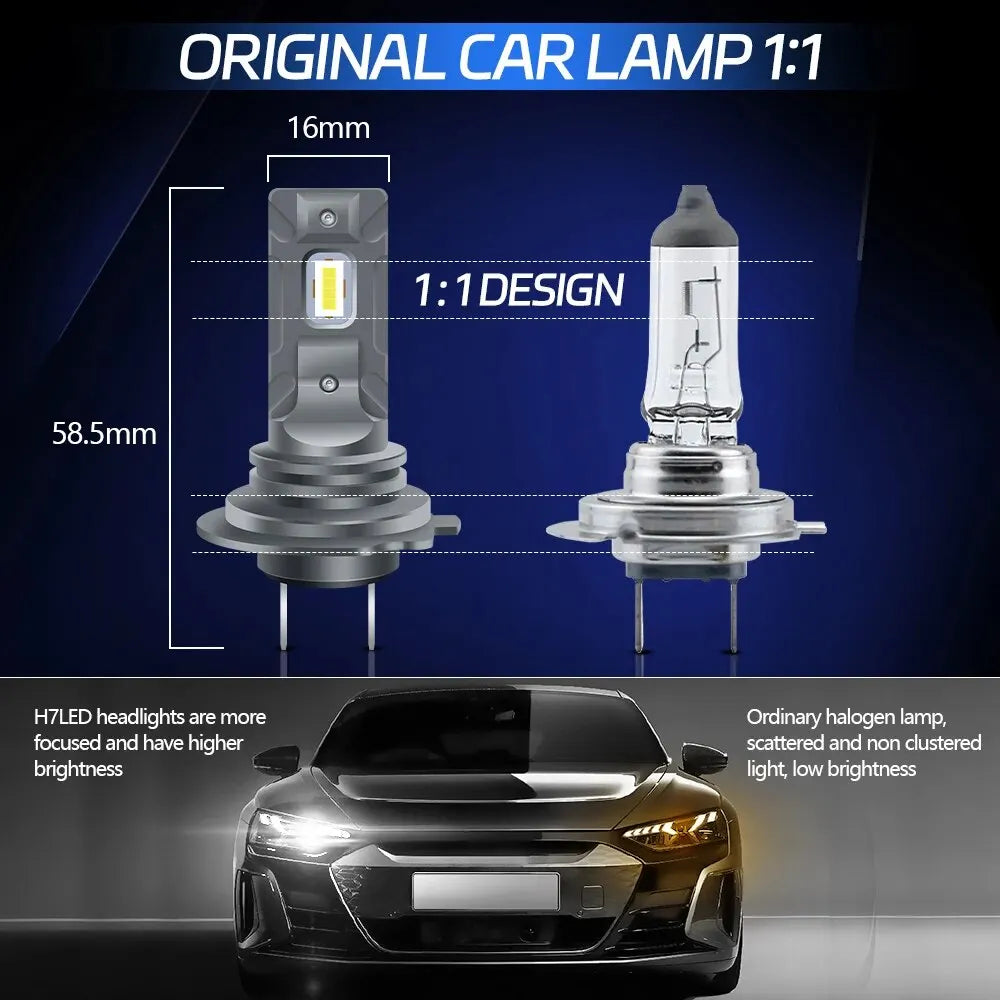 H7 H1 3570 LED Headlight Mini Bulb Without Fans Wireless 60W 6000K CSP