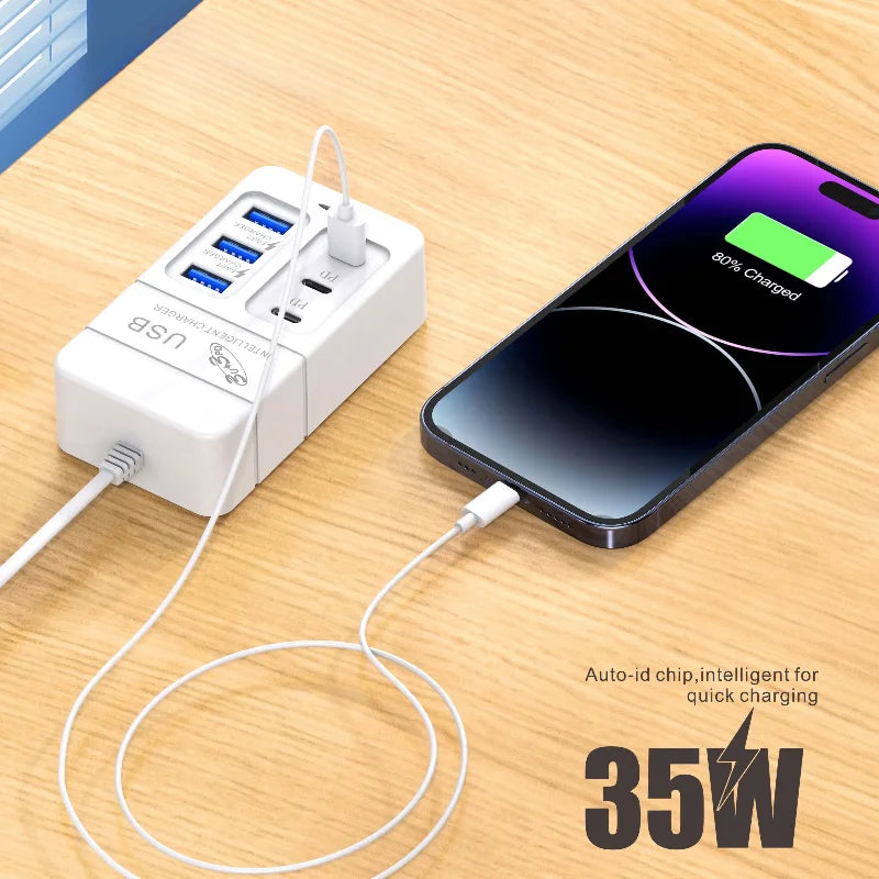35W Charger 6 USB Out PD Type C Super Charge Quick Wall Chargers USB