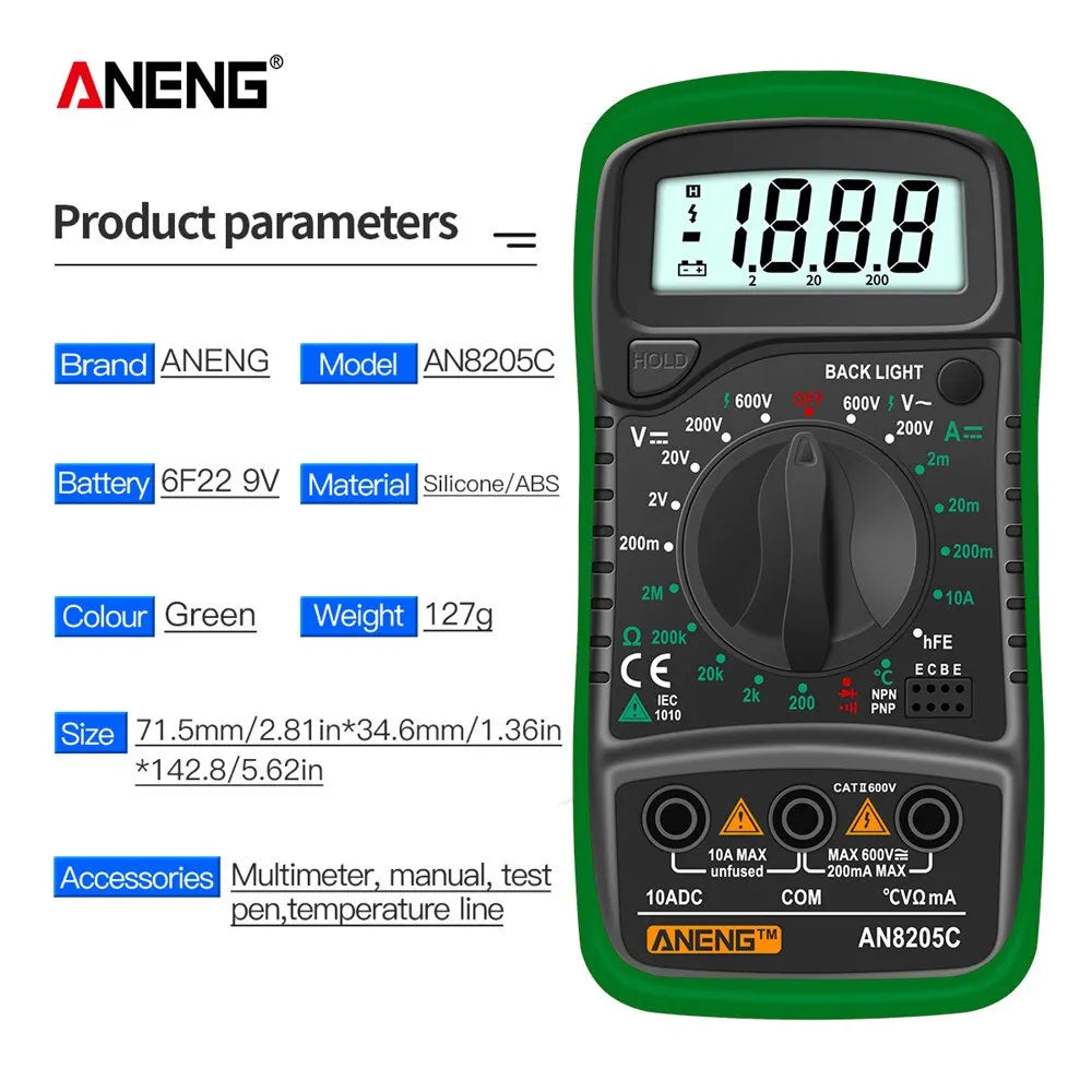 ANENG AN8205C Digital Multimeter AC/DC Ammeter Volt Ohm Multimetro