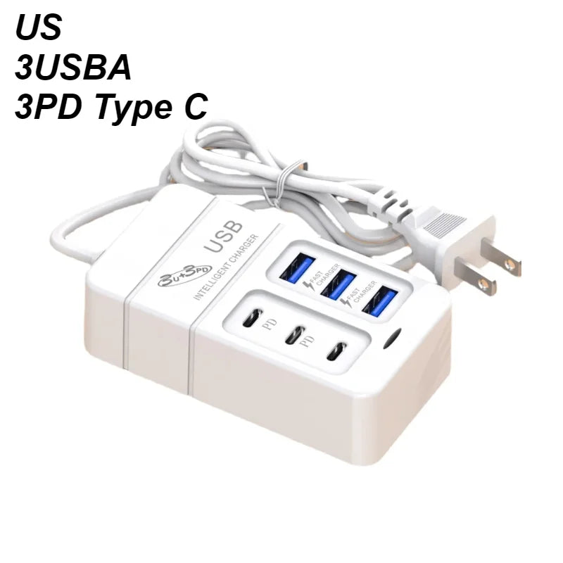 35W Charger 6 USB Out PD Type C Super Charge Quick Wall Chargers USB