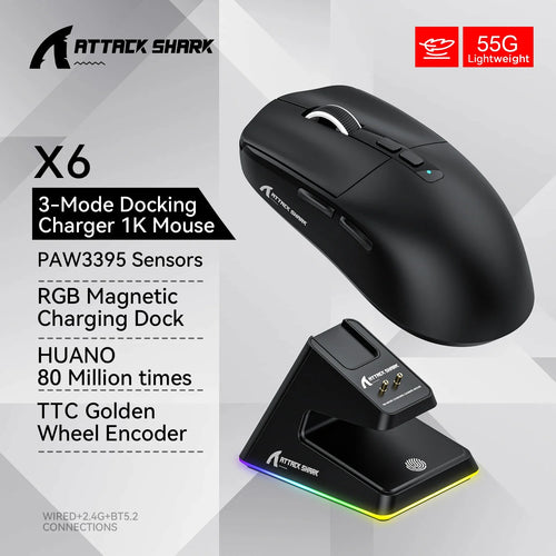 X6 PAW3395 Bluetooth Mouse , Tri-Mode Connection, RGB Touch Magnetic
