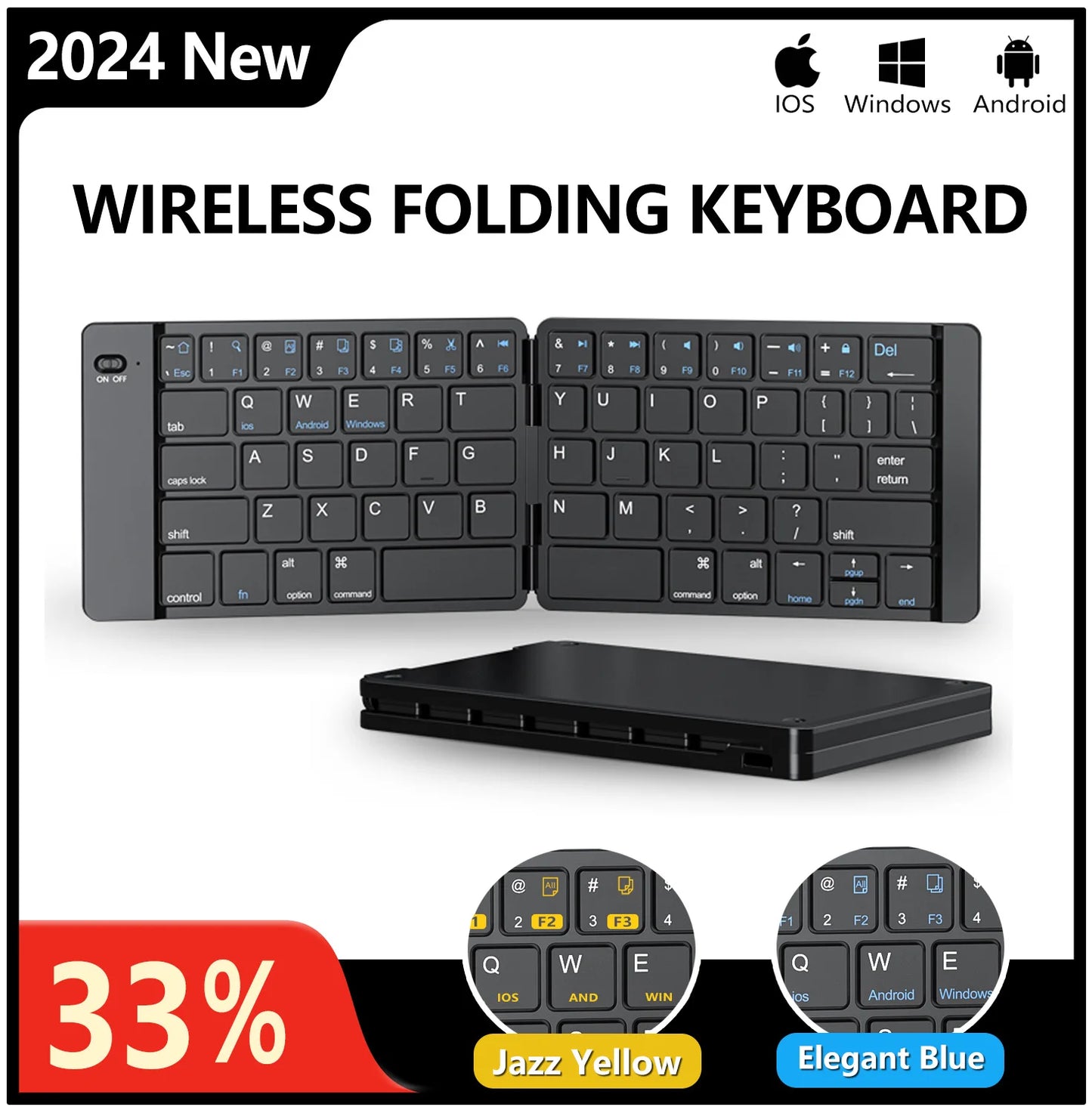 Mini Foldable Wireless Keyboard Ultra Slim Portable Bluetooth Keyboard