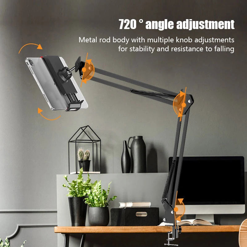 360° Rotating Long Arm Phone Tablet Holder Overhead Stand Desktop Bed