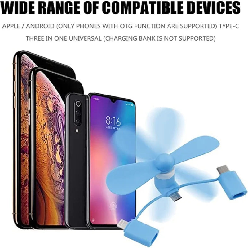 Cell Phone Fan 3-in-1 Mobile Phone Fans Compatible with