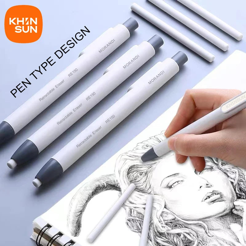 KHINSUN Press Retractable Pencil Eraser Correction Supplies Pen Style