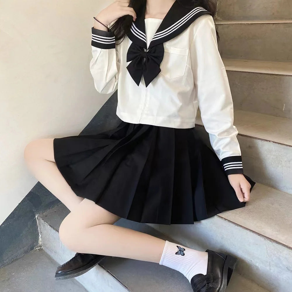 Japanese School Uniform Girls Plus Size Jk Suit Black Tie White Three