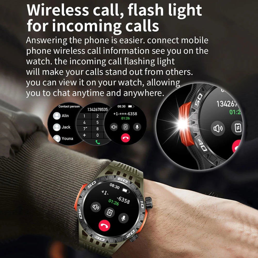Outdoor Military Smart Watch Men's With LED lighting Bluetooth Call