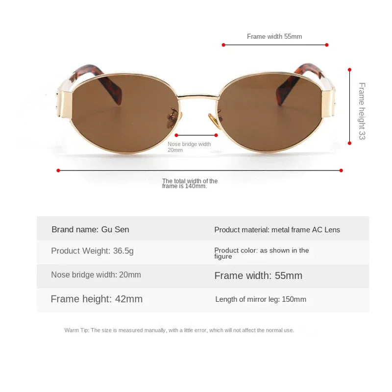 Small Metal Frame Oval Sunglasses For Women 2024 Brand Designer