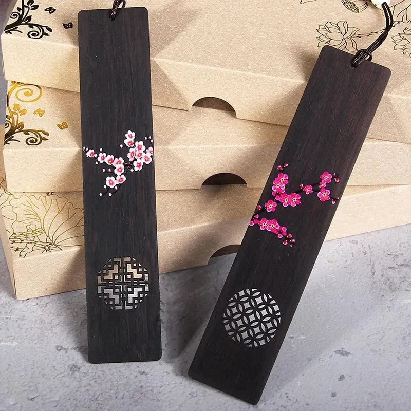 1pc Creative Painted Carved Plum Blossom Sakura Wooden Bookmark School