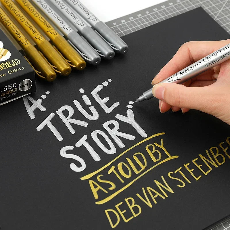 1/2Pcs Brush Metallic Marker Pens Gold Silver Permanent Art Markers