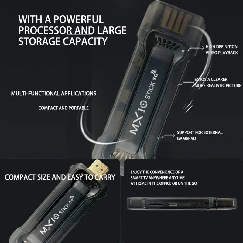 Android 11 OS MX10 TV stick HDR set top 4K 1080p 2.4g/5G WiFi smart TV