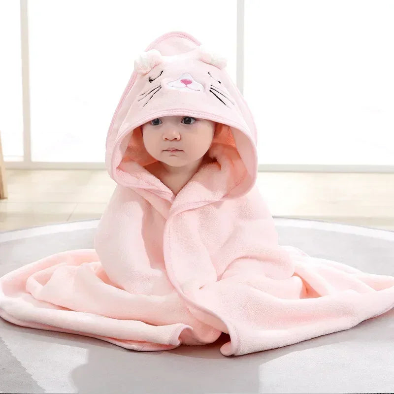 Baby Bath Towel Boy Girl Newborn with Hood Cartoon Animal Coral Fleece