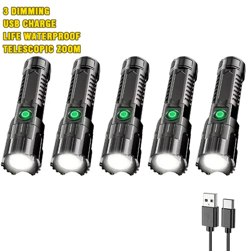 Super Power Flashlight USB Rechargeable Built in battery Telescopic