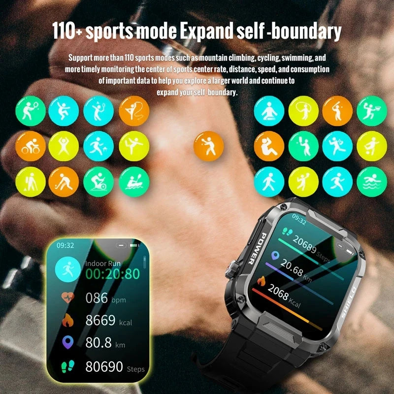 New Smart Watch Men Military Quality Outdoor Waterproof Anti Falling